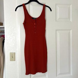Rust Red Ribbed Bodycon Mini Dress